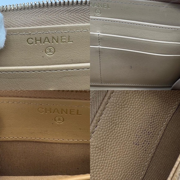 ❌SOLD❌Authentic Chanel beige quilted caviar round zip long wallet - Picture 7 of 12
